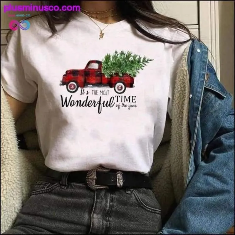 Womens Plaid Truck Tree Print Christmas Tree New Year