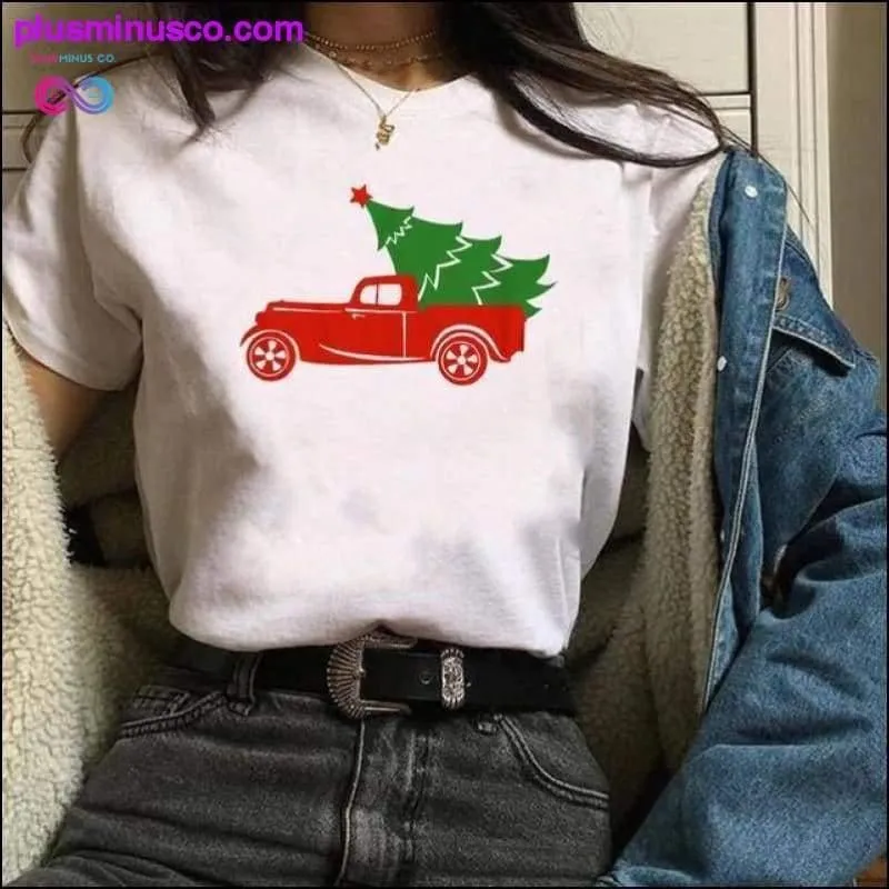 Womens Plaid Truck Tree Print Christmas Tree New Year