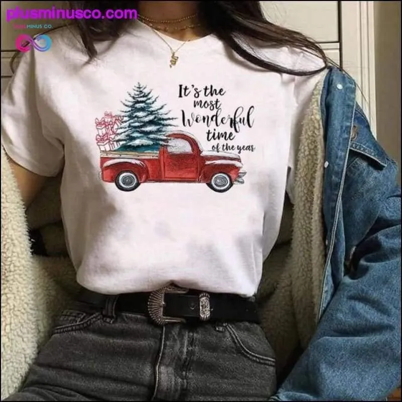 Womens Plaid Truck Tree Print Christmas Tree New Year