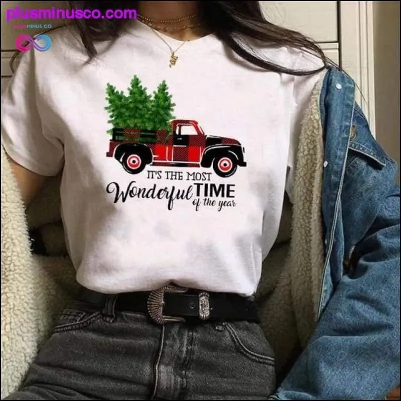 Womens Plaid Truck Tree Print Christmas Tree New Year