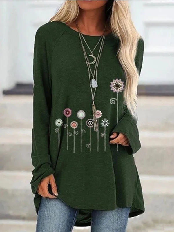 Women's Printed Long Sleeve Round Neck T-Shirt