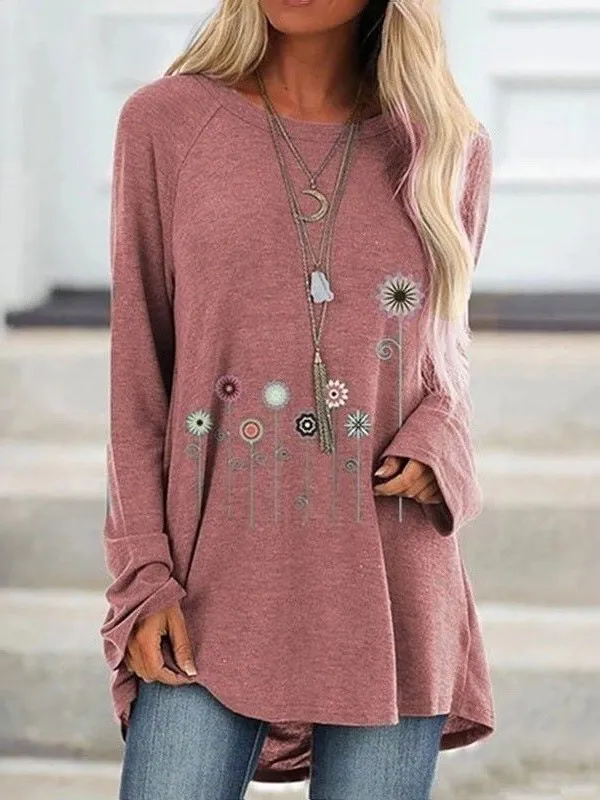 Women's Printed Long Sleeve Round Neck T-Shirt