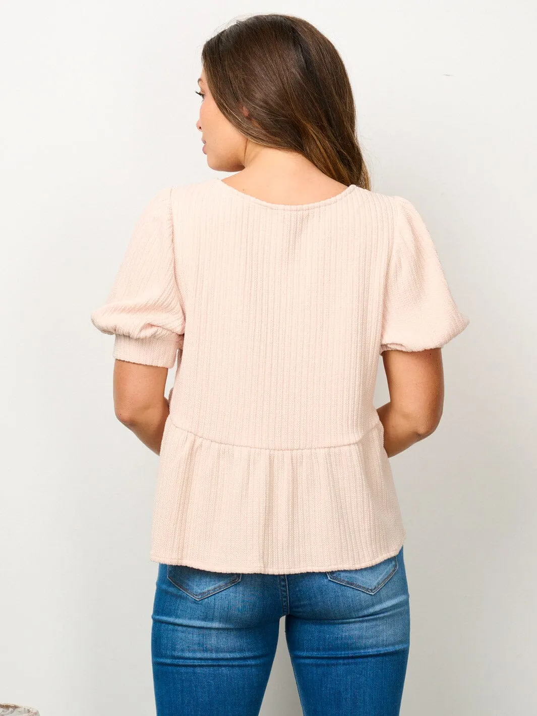 WOMEN'S SHORT PUFF SLEEVE SQUARE NECK BLOUSE TOP