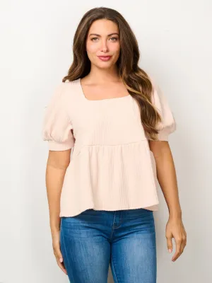 WOMEN'S SHORT PUFF SLEEVE SQUARE NECK BLOUSE TOP