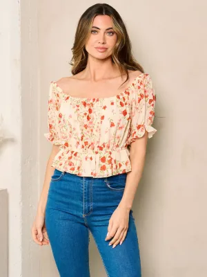 WOMEN'S SHORT SLEEVE FLORAL RUFFLE TOP