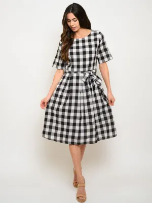 WOMEN'S SHORT SLEEVE POCKETS MIDI DRESS
