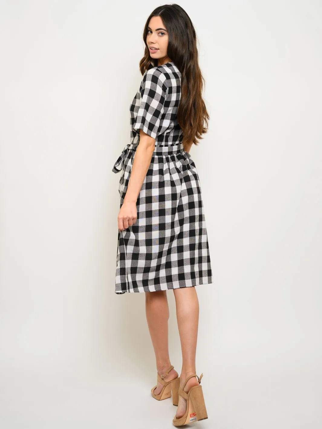 WOMEN'S SHORT SLEEVE POCKETS MIDI DRESS