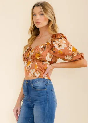 WOMEN'S SHORT SLEEVE SMOCK FLORAL BLOUSE