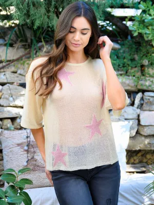 WOMEN'S SHORT SLEEVE STAR PRINT TOP