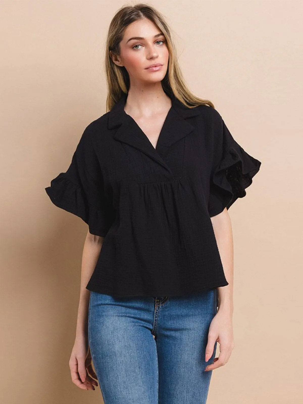 WOMEN'S SHORT SLEEVE V-NECK TUNIC BLOUSE