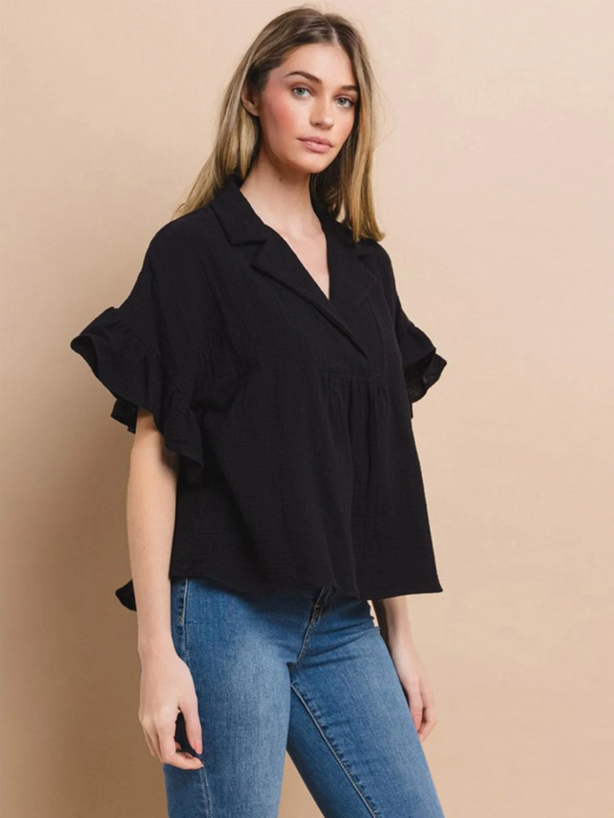 WOMEN'S SHORT SLEEVE V-NECK TUNIC BLOUSE