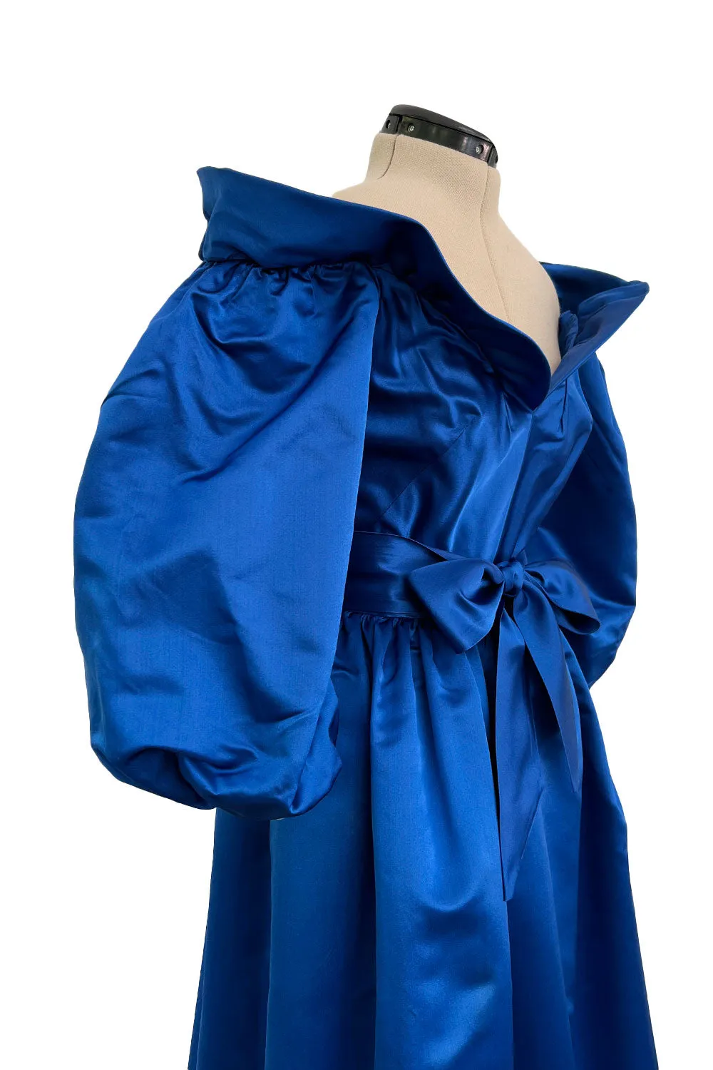 Wonderful 1980s Dan Werle Brillant Blue Silk Dress w Ruffled Off Shoulder Neckline