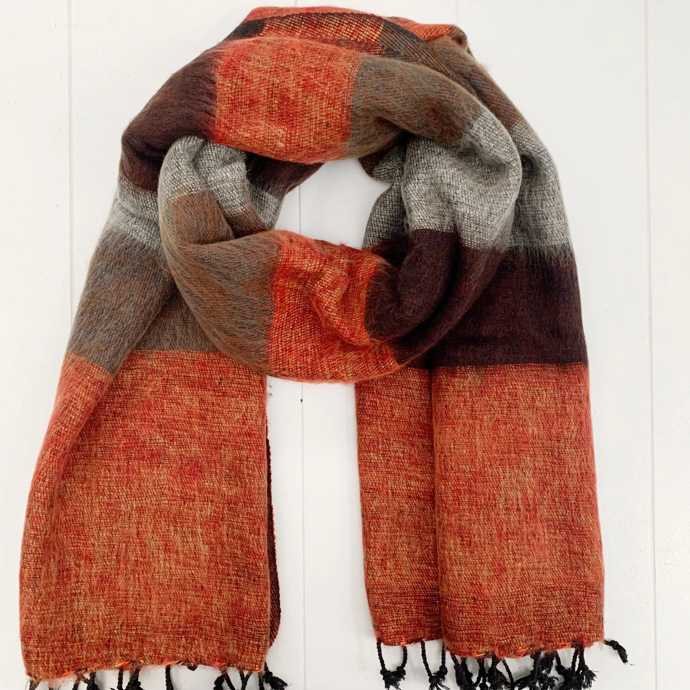 WOOL BLEND “AUTUMN” STRIPED SHAWL 80x195CM