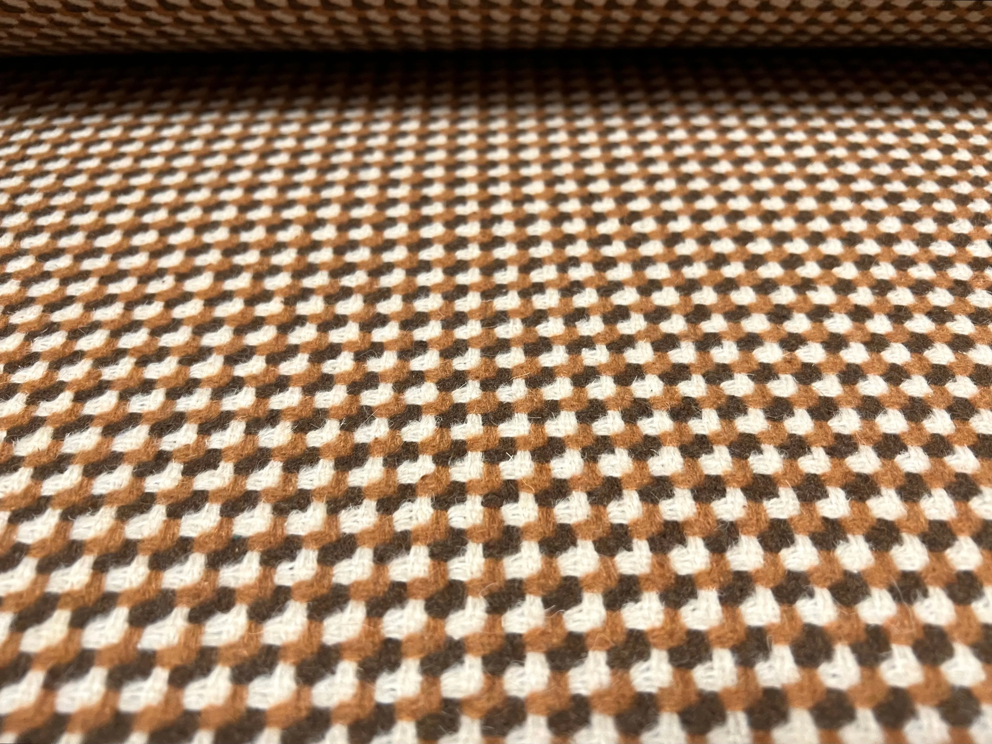 Wool blend bouclé jacquard fabric, per metre - geometric design - caramel & cream