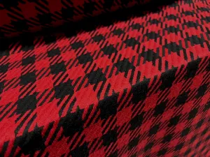 Wool blend heavyweight jacquard fabric, per metre - houndstooth - red & black