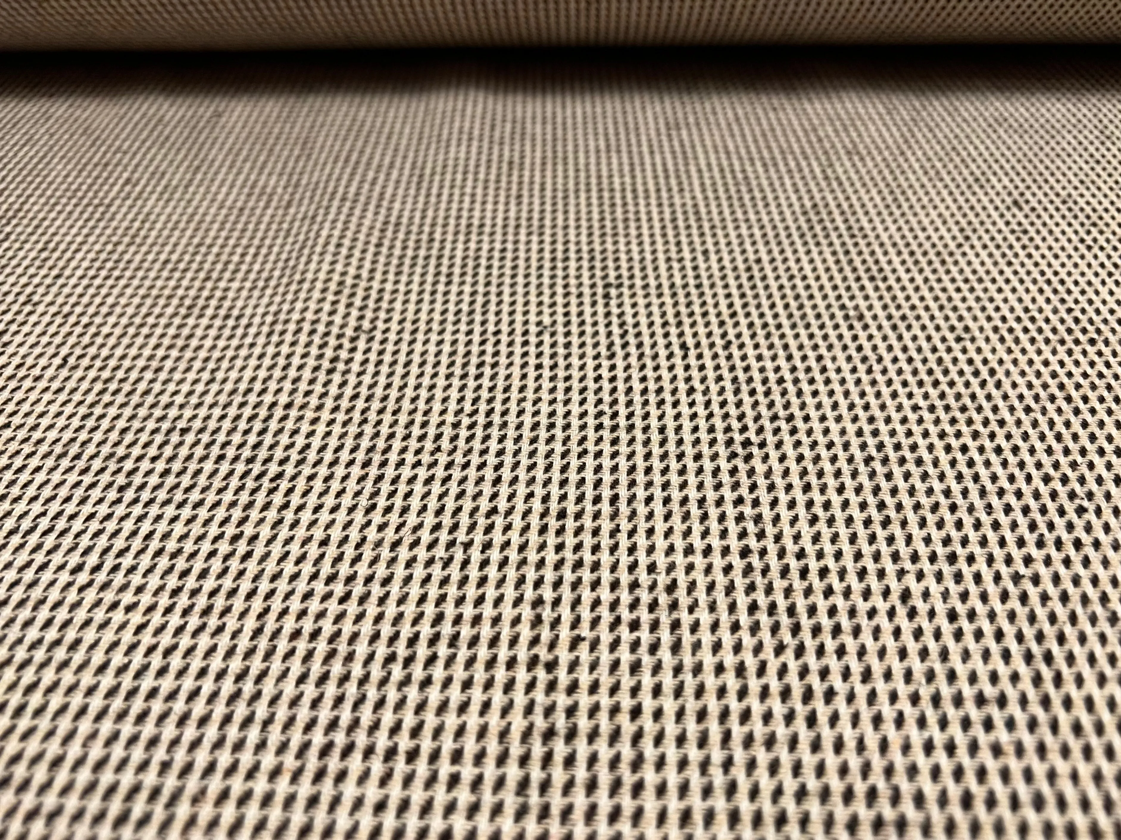 Wool blend jacquard woven fabric, per metre - geometric slub design - cream & brown