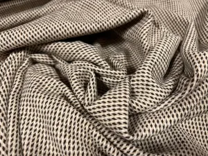 Wool blend jacquard woven fabric, per metre - geometric slub design - cream & brown