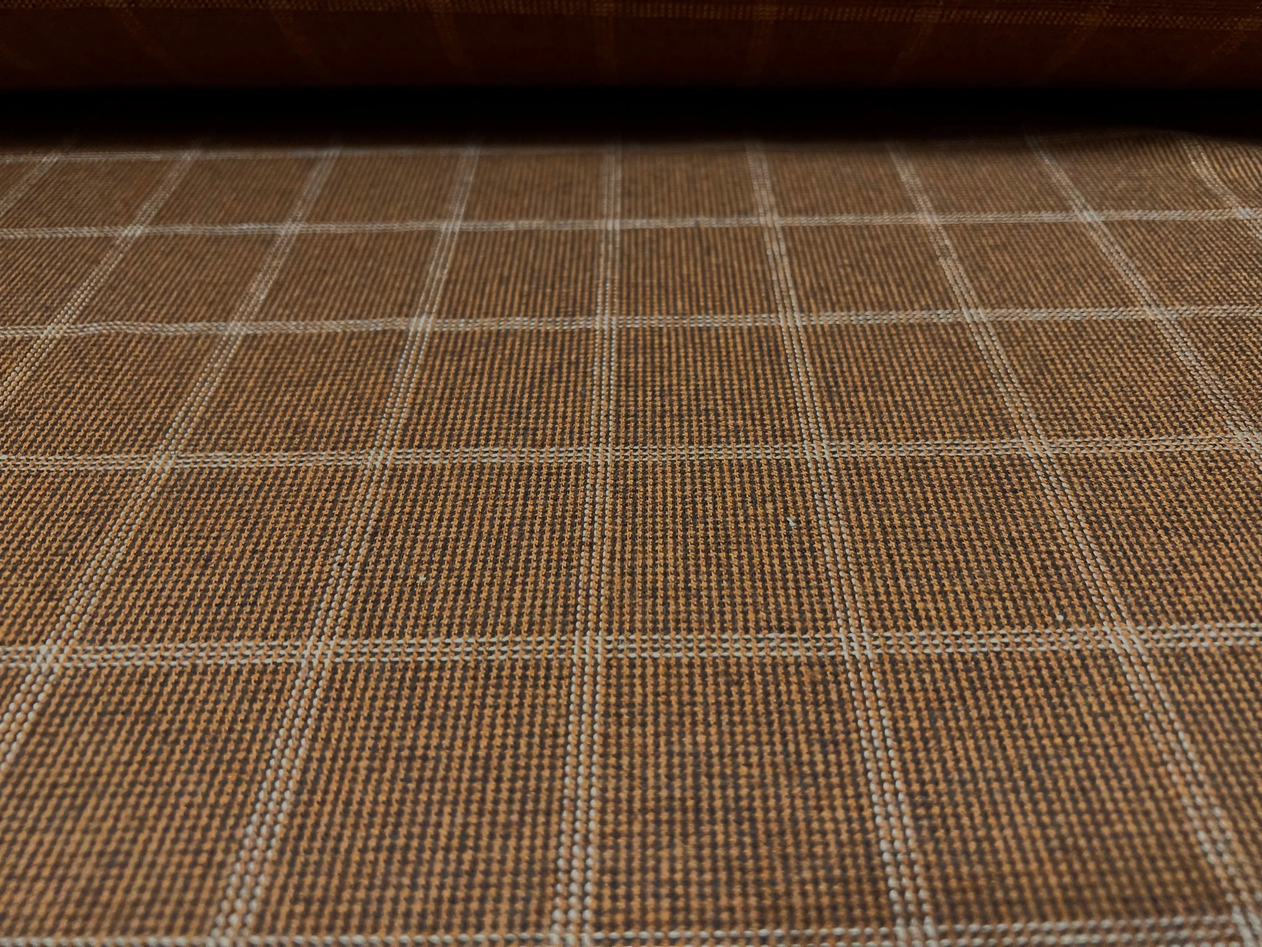 Wool blend tweed woven suit jacket fabric, per metre - matrix check jacquard - brown