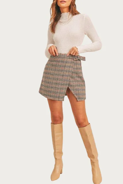WOOL-BLEND WRAP MINI SKIRT
