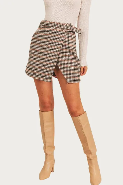 WOOL-BLEND WRAP MINI SKIRT
