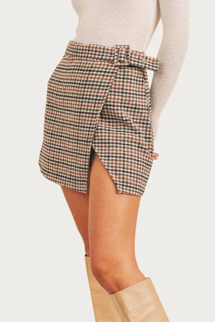 WOOL-BLEND WRAP MINI SKIRT