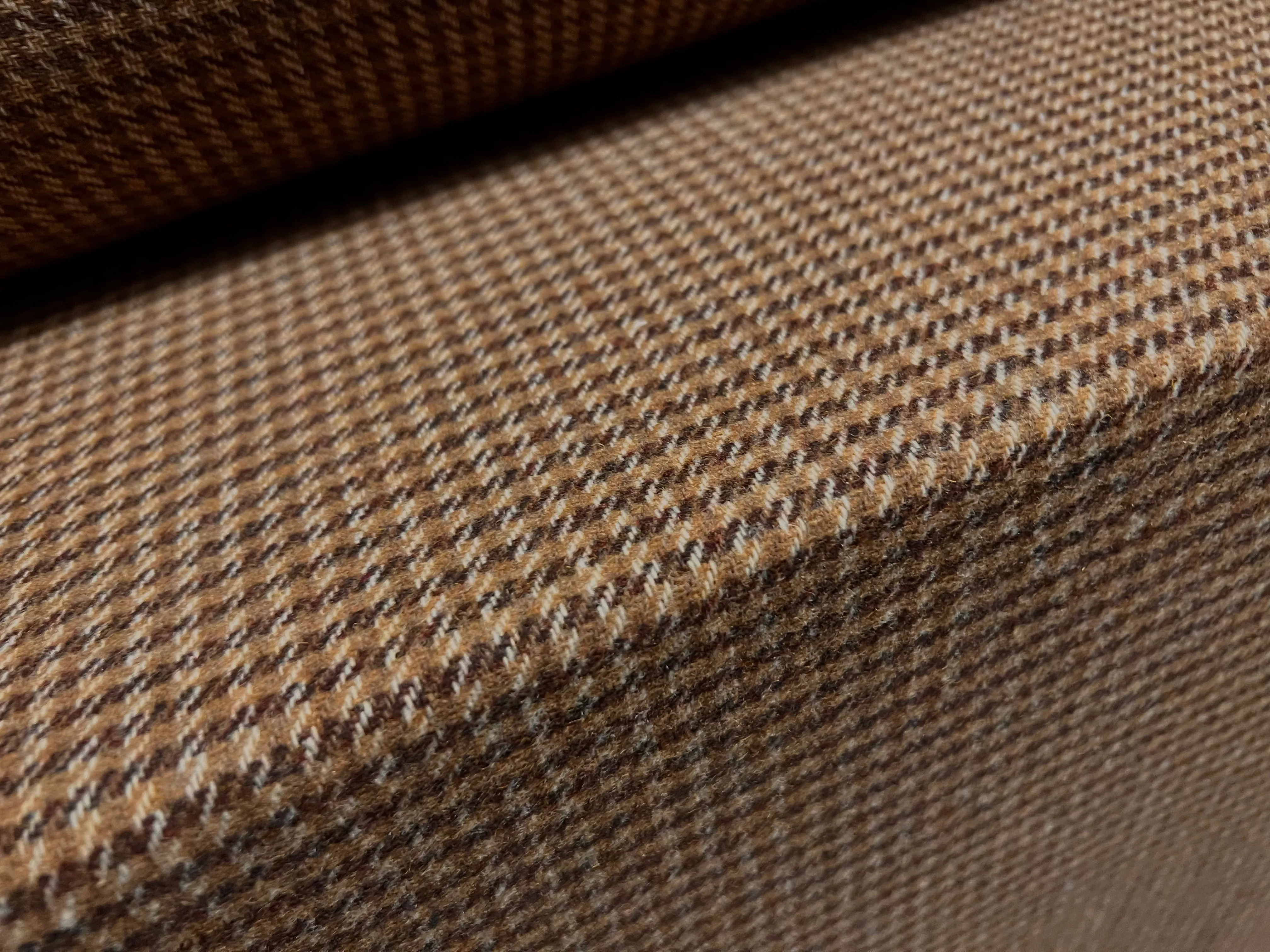Wool flannel coat jacket fabric, per metre - dogtooth jacquard - brown