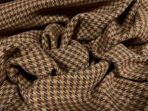 Wool flannel coat jacket fabric, per metre - dogtooth jacquard - brown