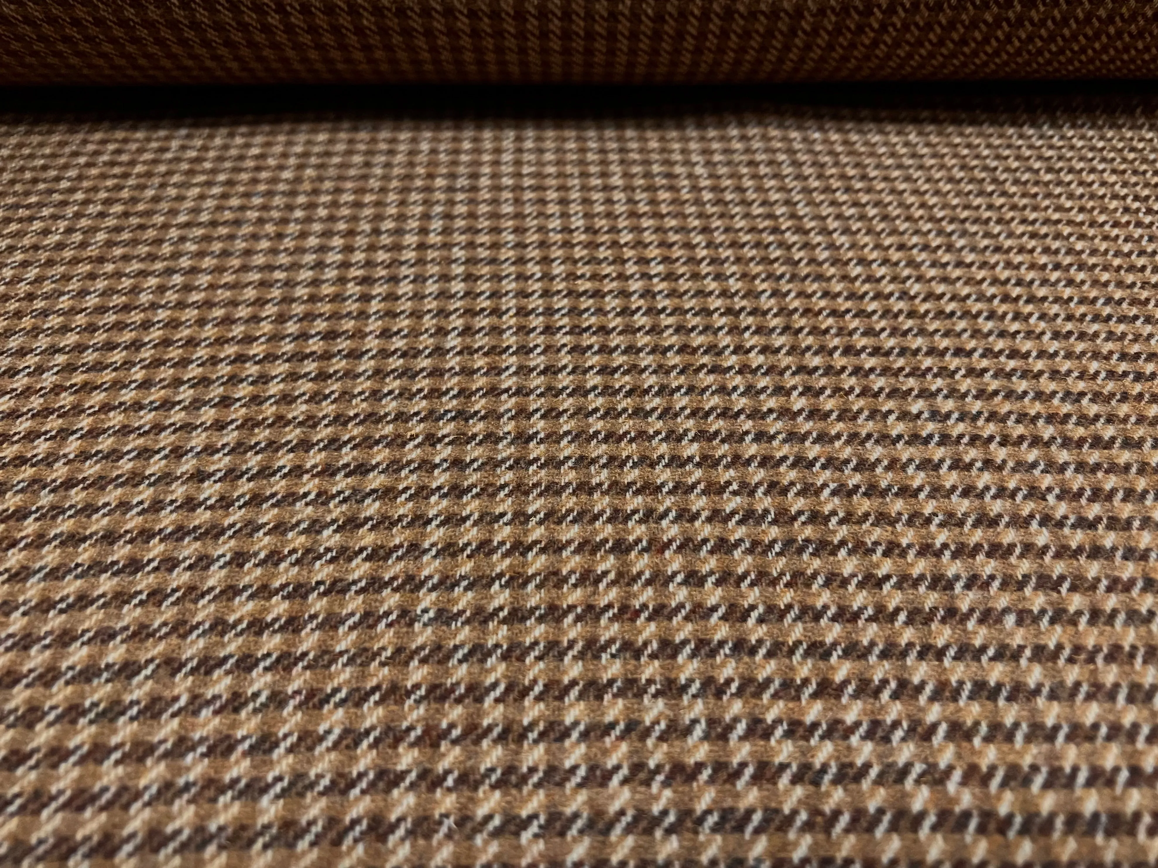 Wool flannel coat jacket fabric, per metre - dogtooth jacquard - brown