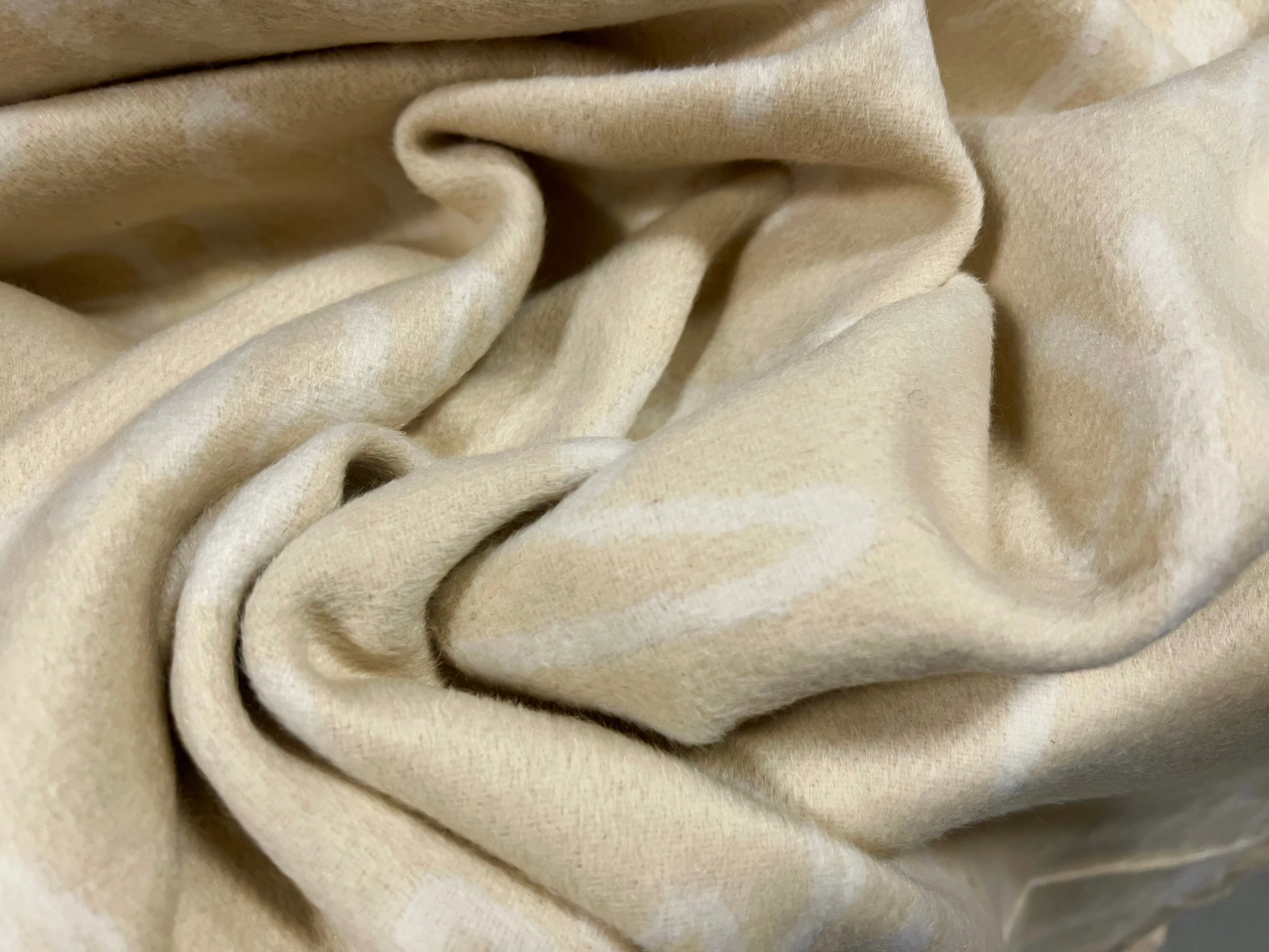 Wool mouflon flannel fabric, per metre - artistic diversity words jacquard - beige