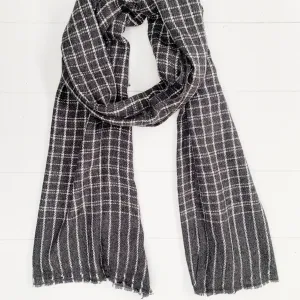 WOOL N CASHMERE BLEND DRK GRAY N WHITE CHECKERED SOFT SHAWLS