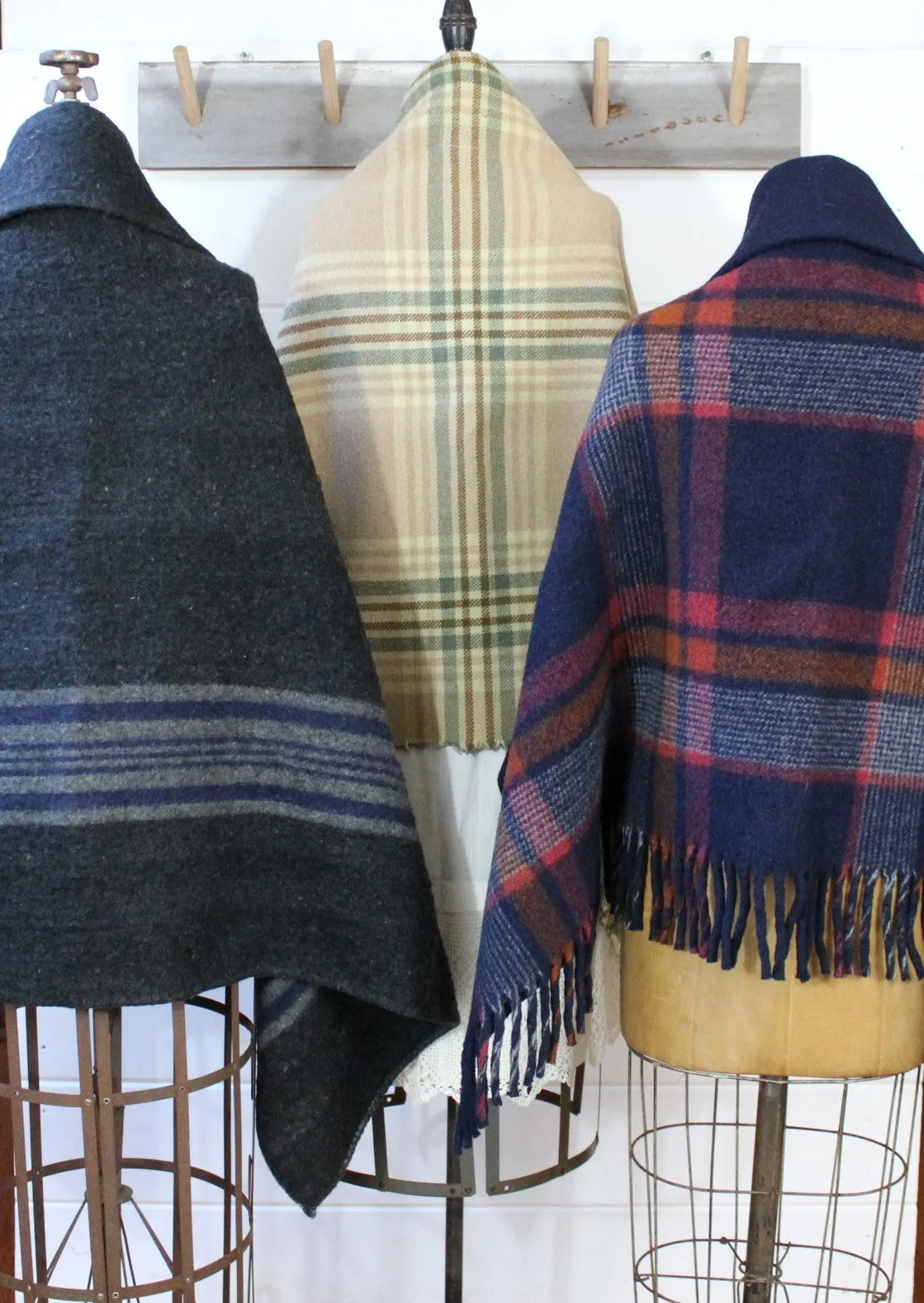 Wool Plaid Blanket Poncho