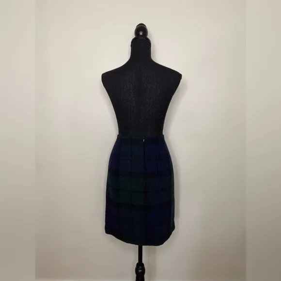 Wool Skirt Eddie Bauer Plaid Navy Blue &amp; Green Size 10