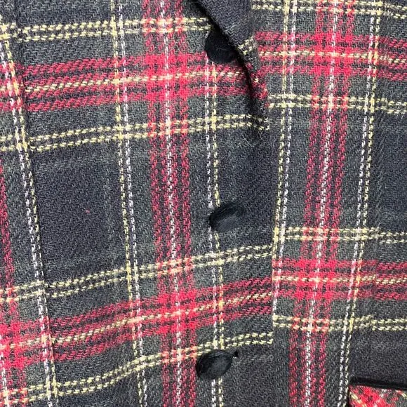 Wool Tartan Plaid Jacket Size Large Vintage 90s David N Velvet Collar Classic
