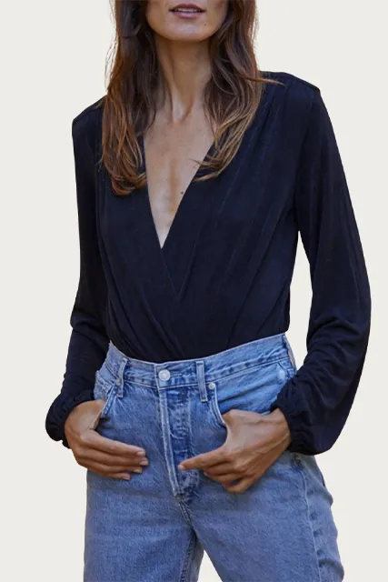 WRAP-EFFECT STRETCH-JERSEY BODYSUIT