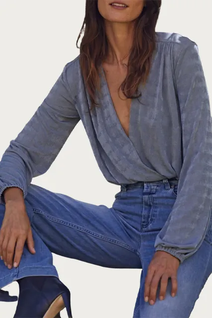 WRAP-EFFECT STRETCH-JERSEY BODYSUIT
