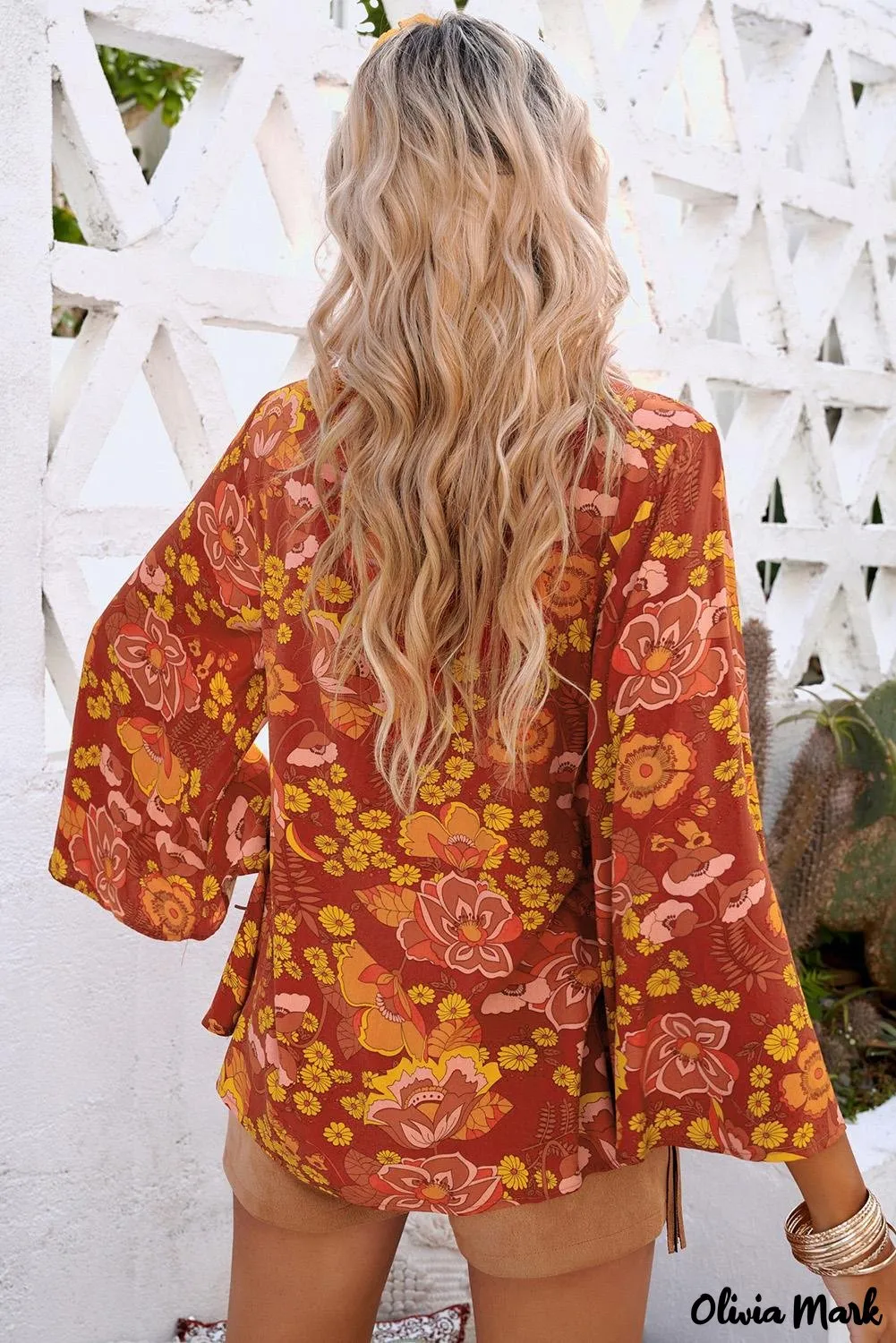 Xieyinshe - Button Down Long Sleeve Floral Print Shirt