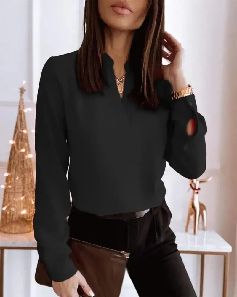 Xieyinshe - Casual Long Sleeve V-Neck Top