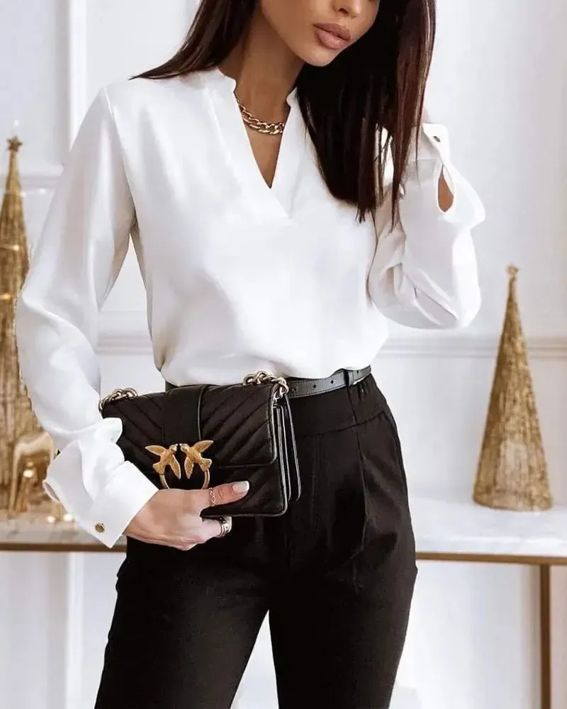 Xieyinshe - Casual Long Sleeve V-Neck Top