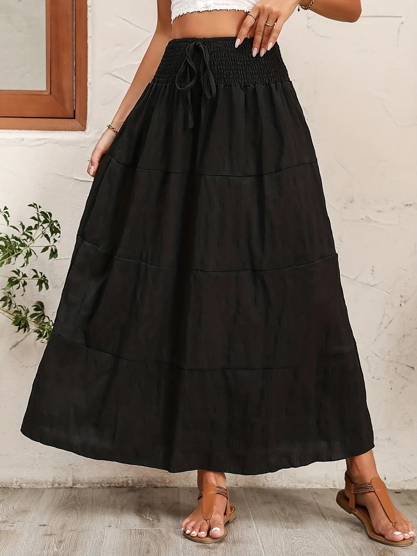 xieyinshe  Casual Loose Simple Solid High Waist Fashion Skirts, Women's Clothing