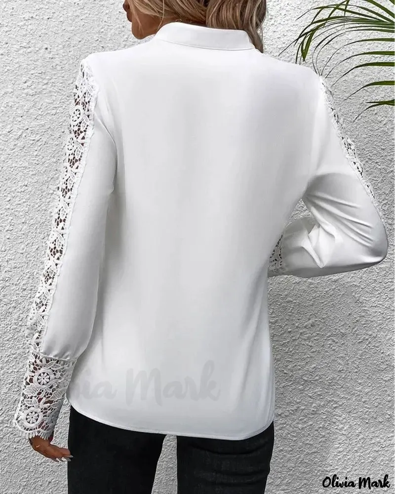 Xieyinshe - Floral Print Contrast Lace Long Sleeve Top