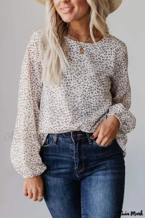 Xieyinshe - Leopard Long Sleeve Round Neck Blouse