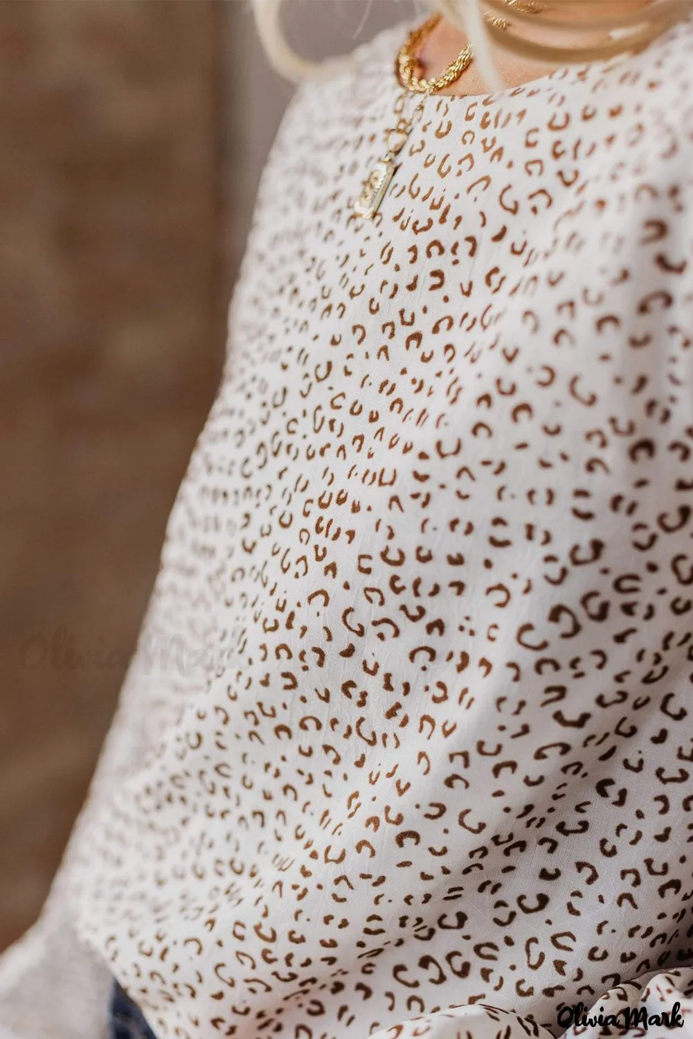 Xieyinshe - Leopard Long Sleeve Round Neck Blouse