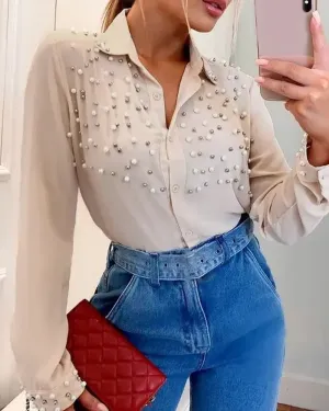 Xieyinshe - Long sleeve shirt with pearl buttons