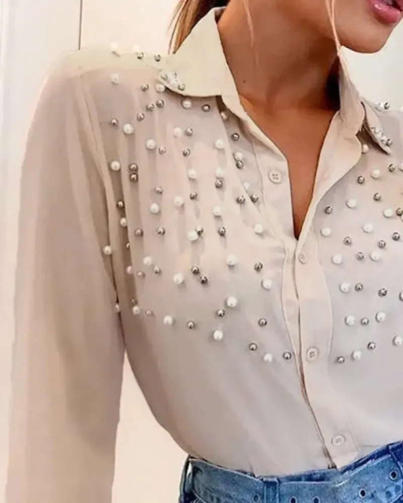 Xieyinshe - Long sleeve shirt with pearl buttons