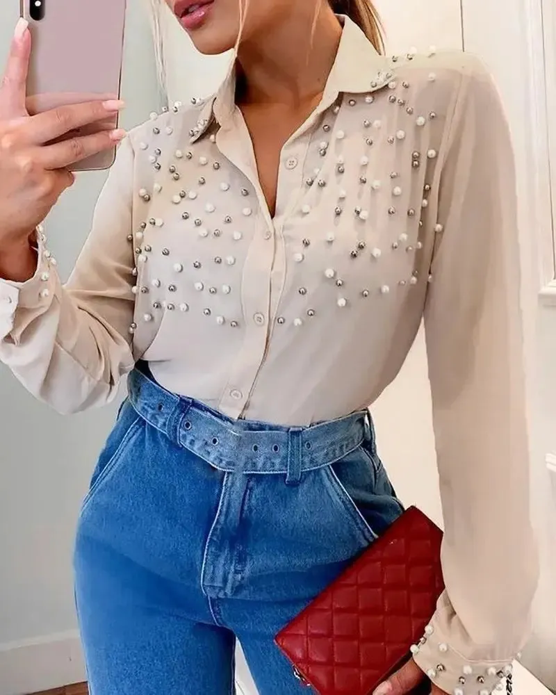 Xieyinshe - Long sleeve shirt with pearl buttons