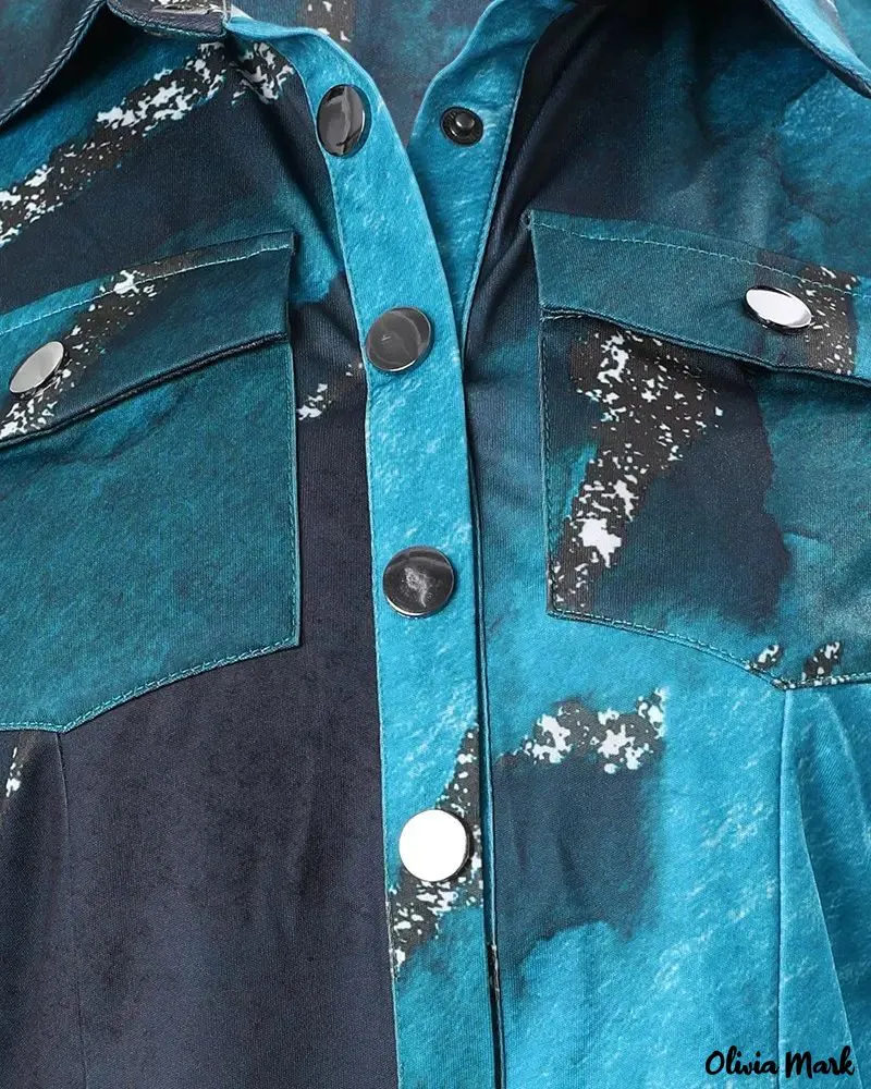 Xieyinshe - Marble Print Long Sleeve Button Down Shirt