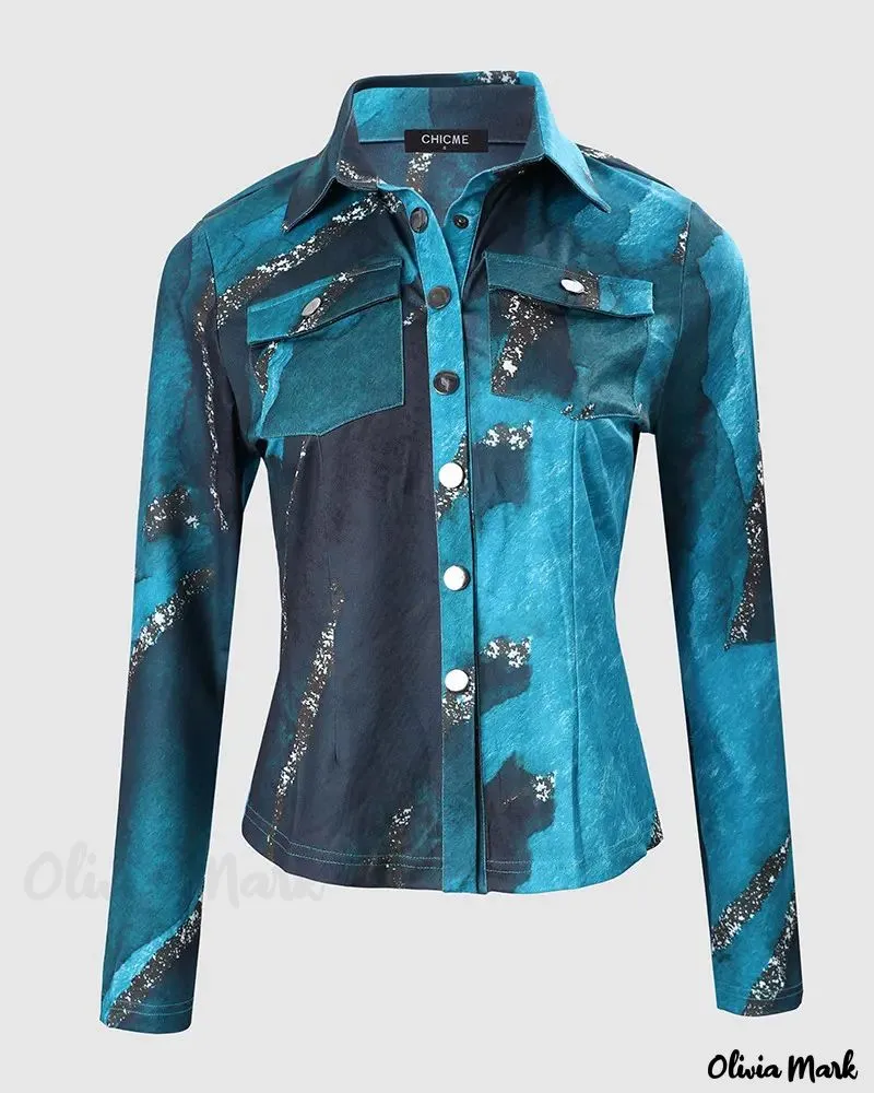 Xieyinshe - Marble Print Long Sleeve Button Down Shirt