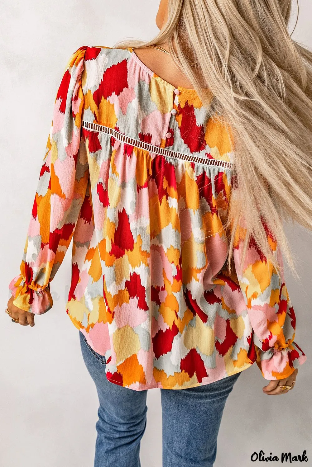 Xieyinshe - Multicolor Abstract Print Long Sleeve Blouse