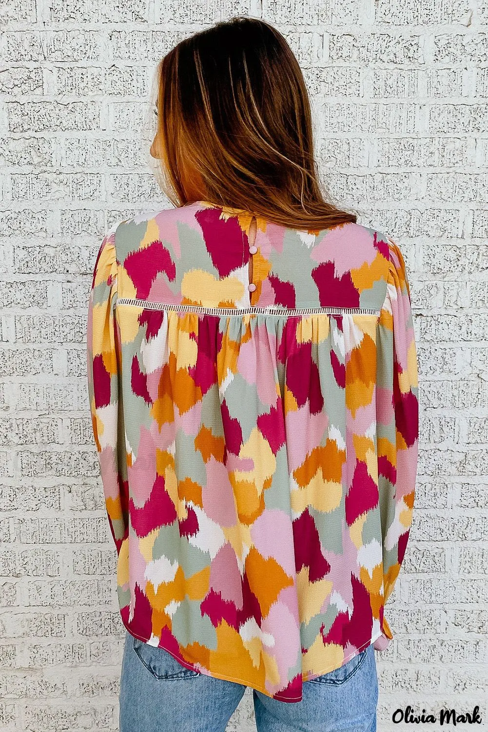 Xieyinshe - Multicolor Abstract Print Long Sleeve Blouse