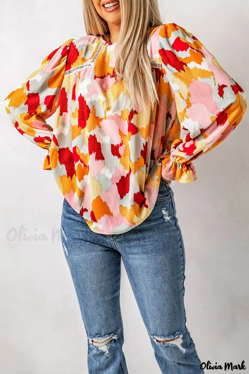 Xieyinshe - Multicolor Abstract Print Long Sleeve Blouse